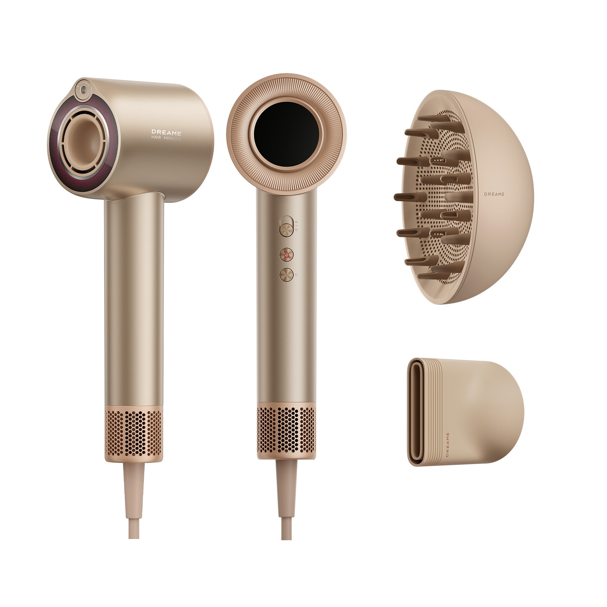 DREAME Miracle Essence Sèche-cheveux, infusion d’essence par micro-brume, soin à lumière rouge à double bande, séchage rapide à 110 000 tr/min, technologie ionique 600 M, contrôle de la chaleur NTC, diffuseur inclus