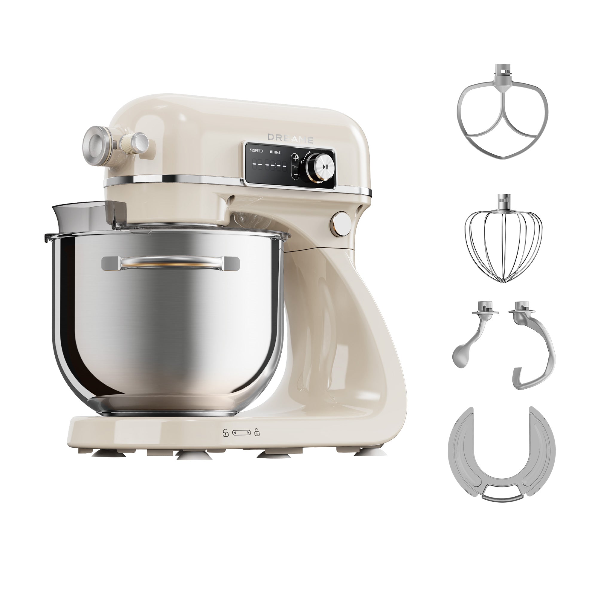 DREAME BioKnead Robot Patissier, professionnel Petrin, Double crochet breveté et moteur CC silencieux de 800 W pour bol 6 L, Écran numérique intelligent, 12 Vitesses Et Accessoires Variés