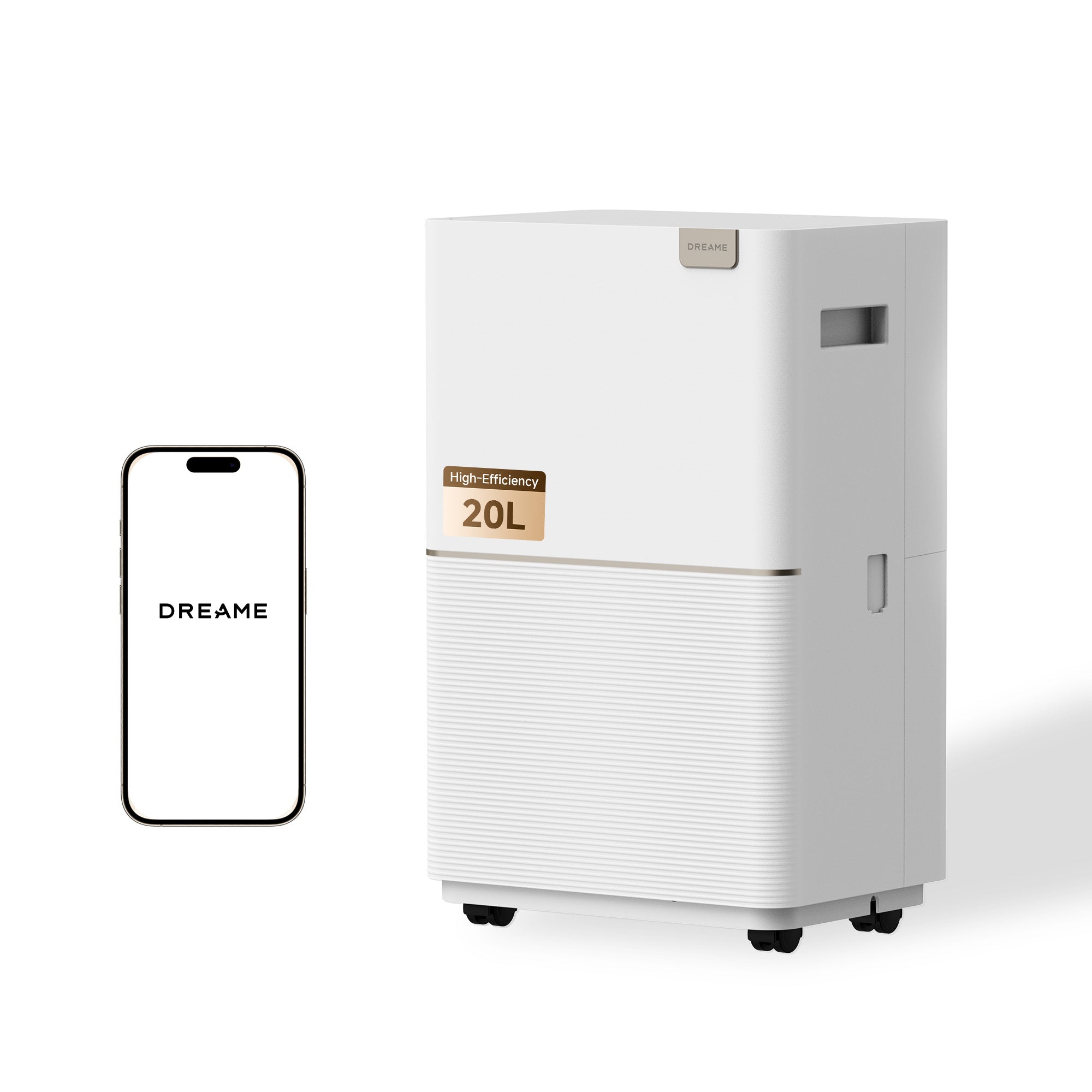 DREAME DD20 Déshumidificateur avec déshumidification 20L, antibactérien plasma, contrôle intelligent de l'humidité, réduction du bruit 5 couches, Vidange double flexible