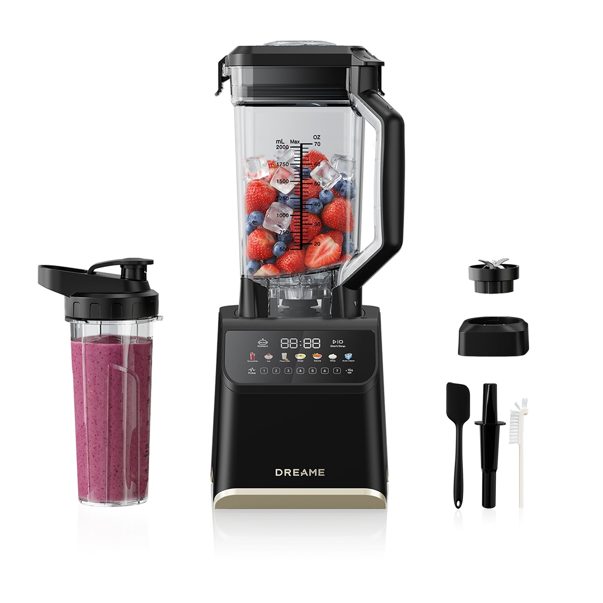 DREAME BlendLogic Blender puissant, techn iDetect, 2 bols de mixage en Tritan™ (2,0 L et 700 mL), moteur puissant 2 000 W, 9 programmes intelligents, programme Auto-Clean, compatible lave-vaisselle.